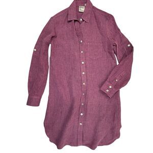 Finley Linen Button Up Shift Shirt Dress Women XS Pink Long Sleeve Preppy USA